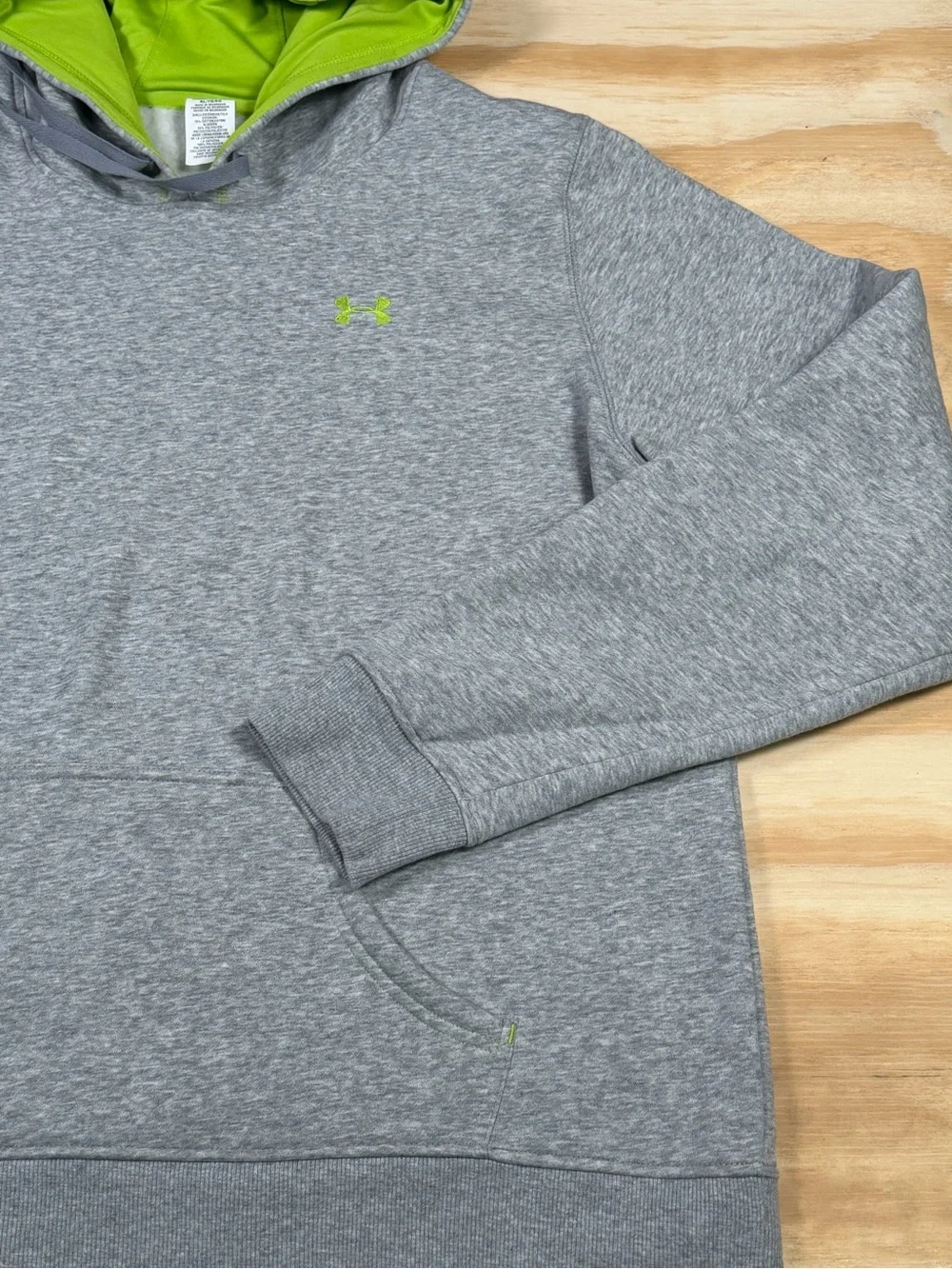 Under Armour Men’s Gray Pullover Hoodie with Lime Green Hood Lining